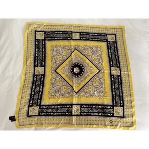 Versace Barocco Print Shawl Scarf Black Yellow Gold, 100% Silk, Large